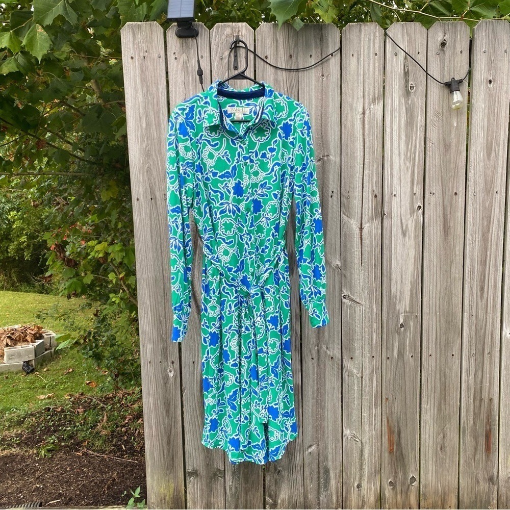 TWRL by Christie Brinkley Women's Shirt Dress Green Blue‎ Floral Print LT